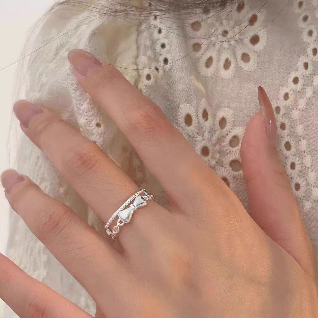 Bague Ouverte Double Couches en Argent Sterling 999, Noeud Élégant et Doux, Idéale Quotidien, Rendez-vous et Cadeau, Parfaite Pour la Saint-Valentin - IVOIRART.COM