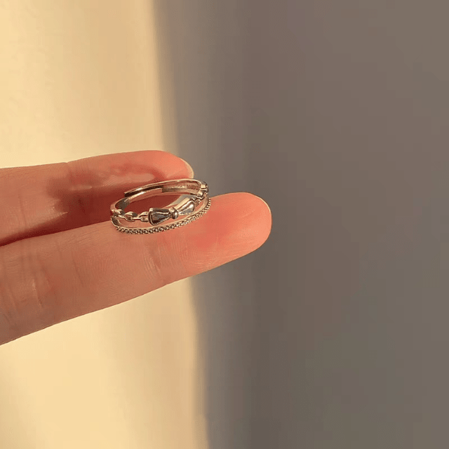 Bague Ouverte Double Couches en Argent Sterling 999, Noeud Élégant et Doux, Idéale Quotidien, Rendez-vous et Cadeau, Parfaite Pour la Saint-Valentin - IVOIRART.COM