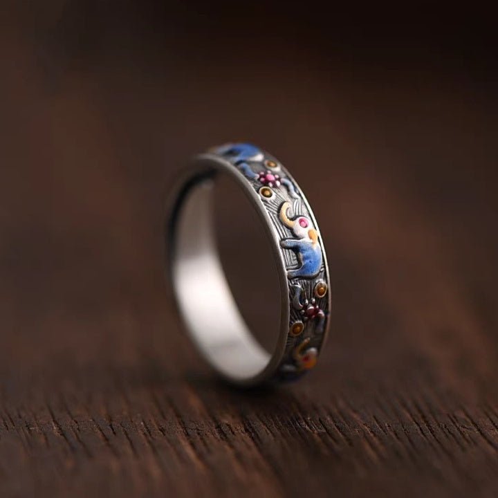 Bague Ouverte Éléphant Émaillée en Argent Sterling 999, Style Ethnique Rétro, Parfaite pour le Quotidien et Cadeau Saint-Valentin - IVOIRART.COM