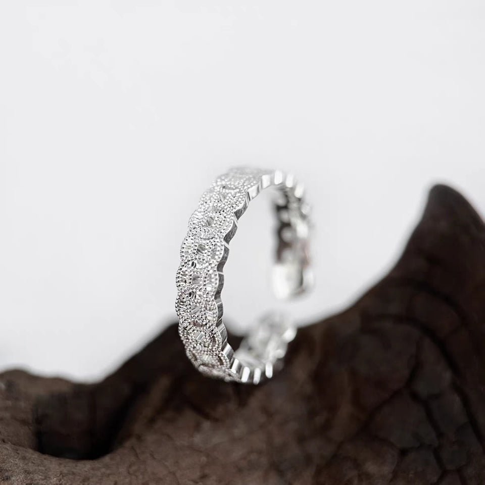 Bague Ouverte en Argent Sterling 999 à Motif Pièce Taillée Glacée, Style Rétro Étincelant, Idéale pour un Usage Quotidien et Cadeau Saint-Valentin - IVOIRART.COM