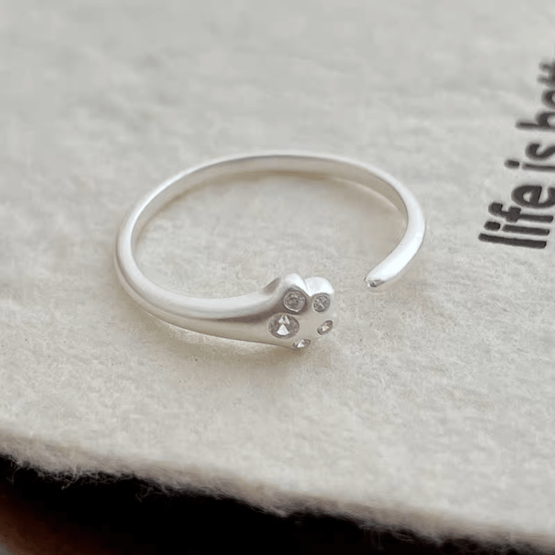 Bague ouverte en argent sterling 999 avec patte de chat en zircon, style doux et mignon, idéale pour un usage quotidien et comme cadeau de Saint-Valentin - IVOIRART.COM