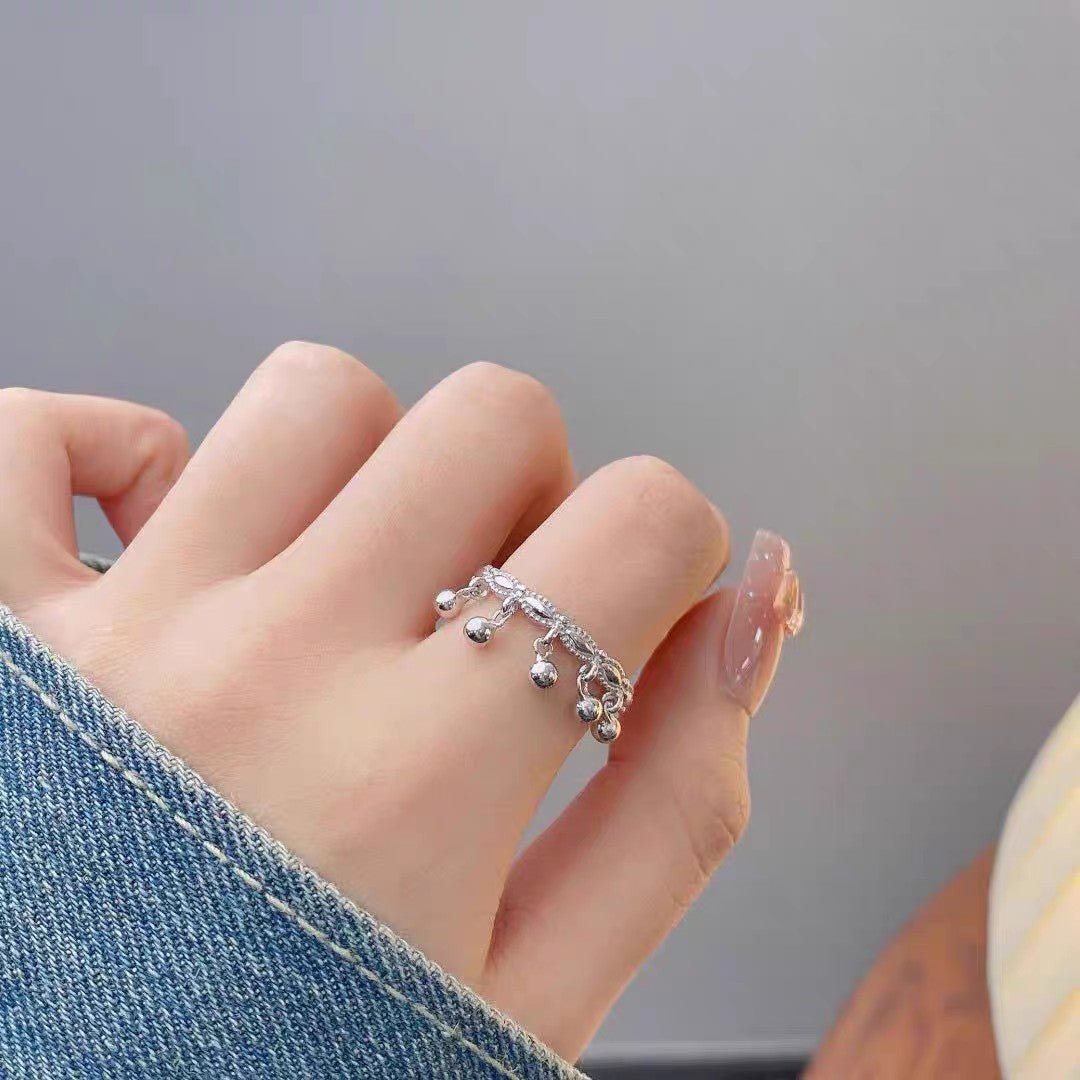 Bague Ouverte en Argent Sterling 999 Filigrane avec Perles et Pampille Élégante - IVOIRART.COM