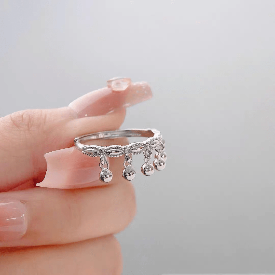 Bague Ouverte en Argent Sterling 999 Filigrane avec Perles et Pampille Élégante - IVOIRART.COM