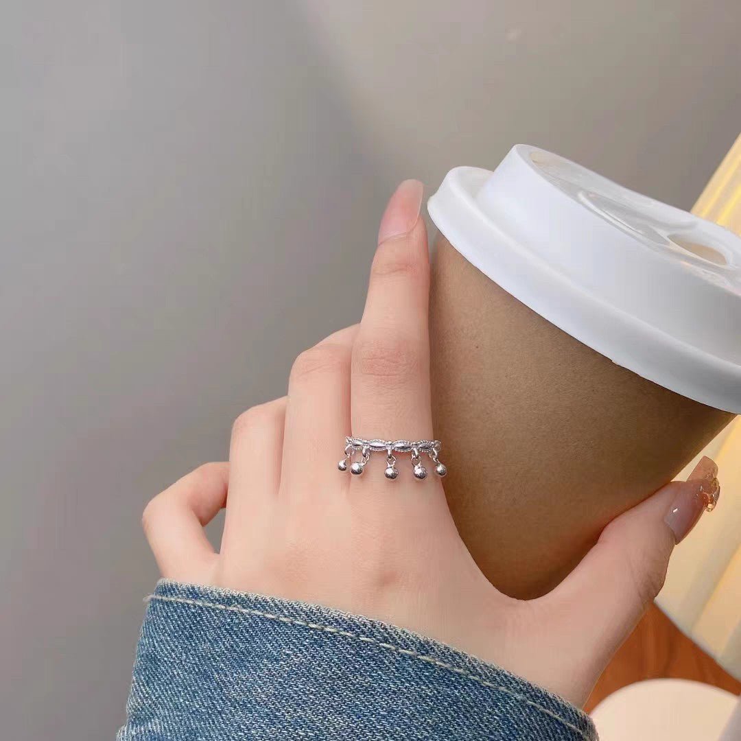 Bague Ouverte en Argent Sterling 999 Filigrane avec Perles et Pampille Élégante - IVOIRART.COM