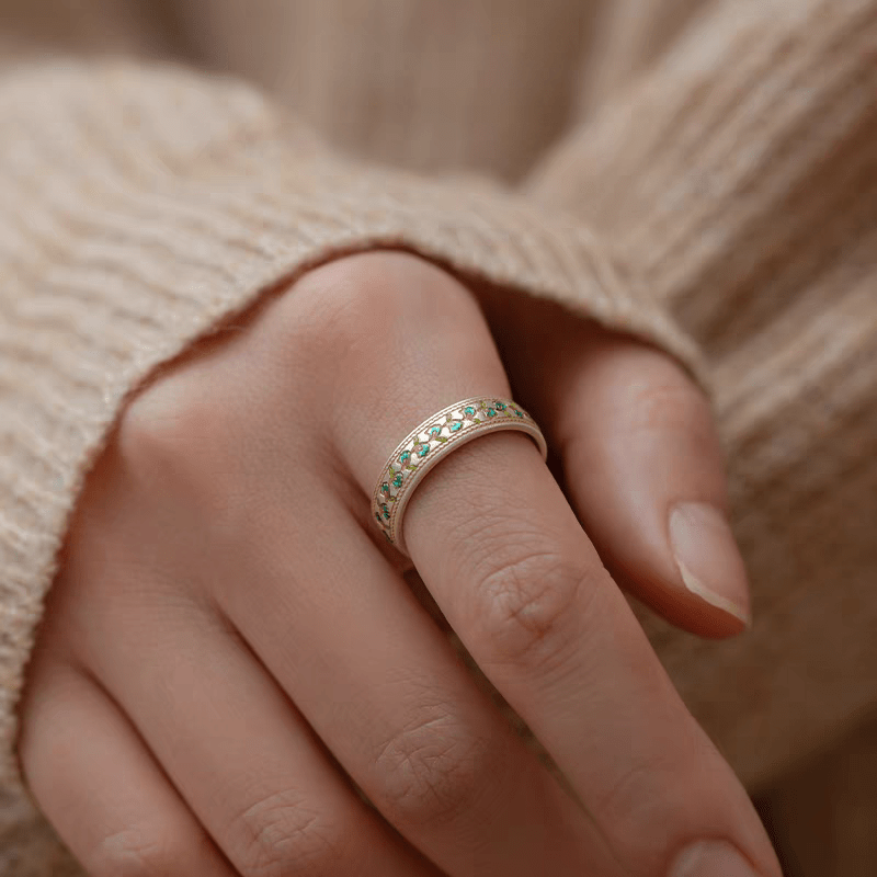 Bague ouverte en émail Lys des Vallées en argent sterling 999, style chinois rétro, idéale pour port quotidien et cadeau Saint-Valentin - IVOIRART.COM