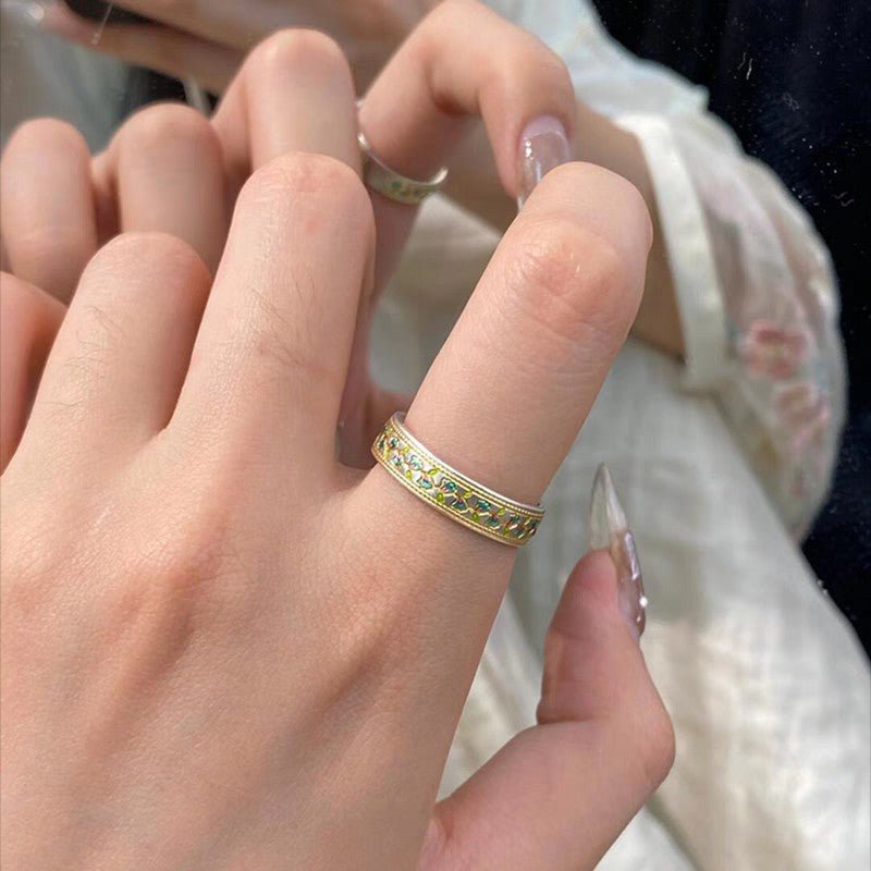 Bague ouverte en émail Lys des Vallées en argent sterling 999, style chinois rétro, idéale pour port quotidien et cadeau Saint-Valentin - IVOIRART.COM
