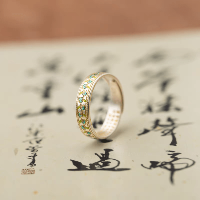 Bague ouverte en émail Lys des Vallées en argent sterling 999, style chinois rétro, idéale pour port quotidien et cadeau Saint-Valentin - IVOIRART.COM