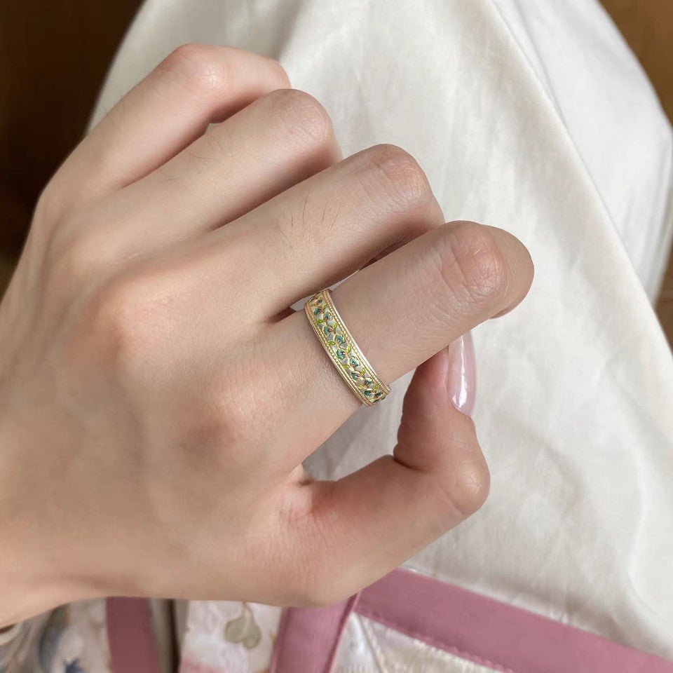 Bague ouverte en émail Lys des Vallées en argent sterling 999, style chinois rétro, idéale pour port quotidien et cadeau Saint-Valentin - IVOIRART.COM