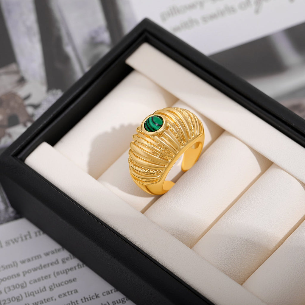 Bague ouverte en malachite plaquée or 18K pour femmes-design géométrique unisexe - IVOIRART.COM