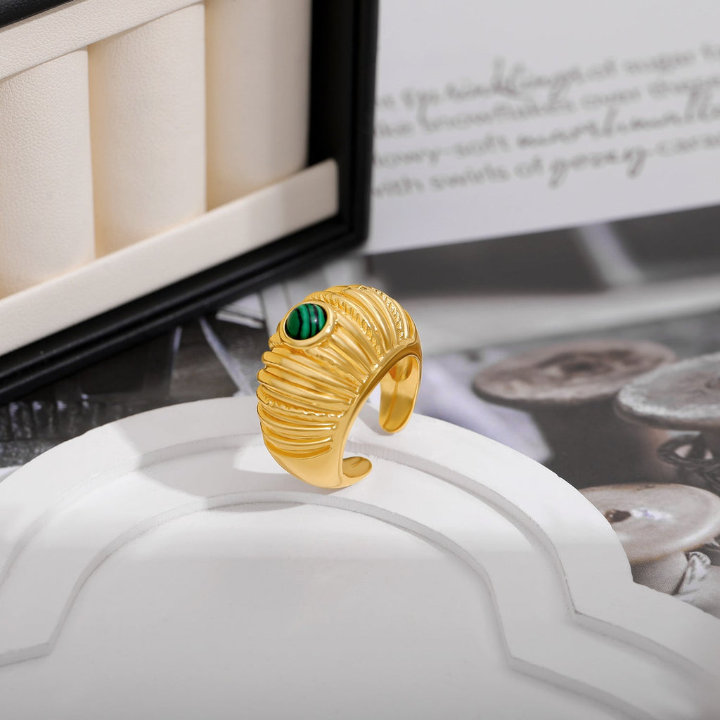 Bague ouverte en malachite plaquée or 18K pour femmes-design géométrique unisexe - IVOIRART.COM
