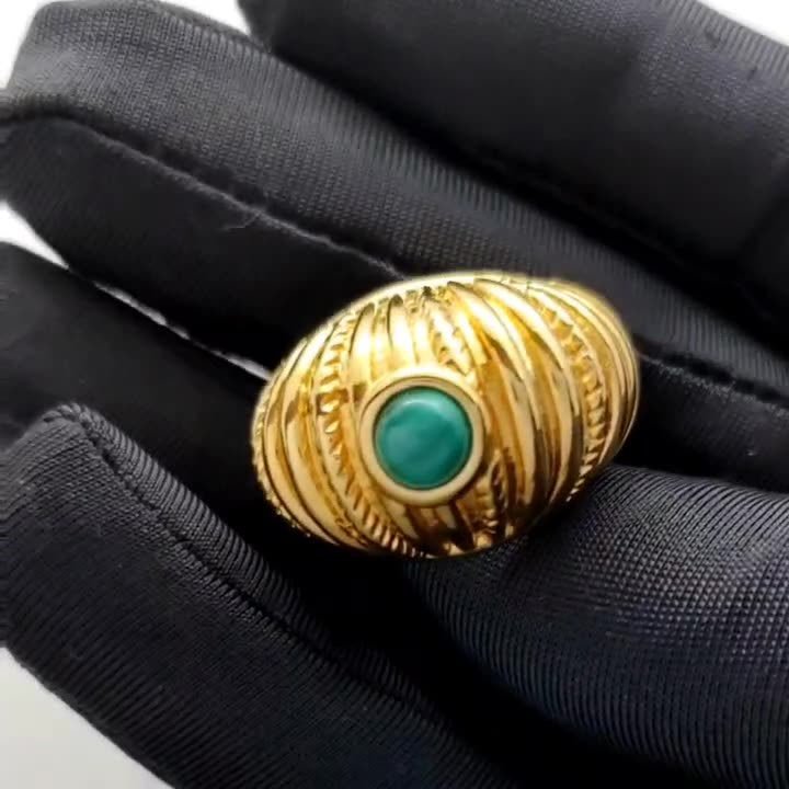 Bague ouverte en malachite plaquée or 18K pour femmes-design géométrique unisexe - IVOIRART.COM
