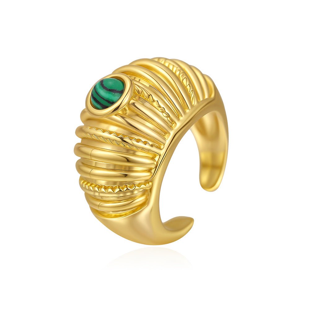 Bague ouverte en malachite plaquée or 18K pour femmes-design géométrique unisexe - IVOIRART.COM