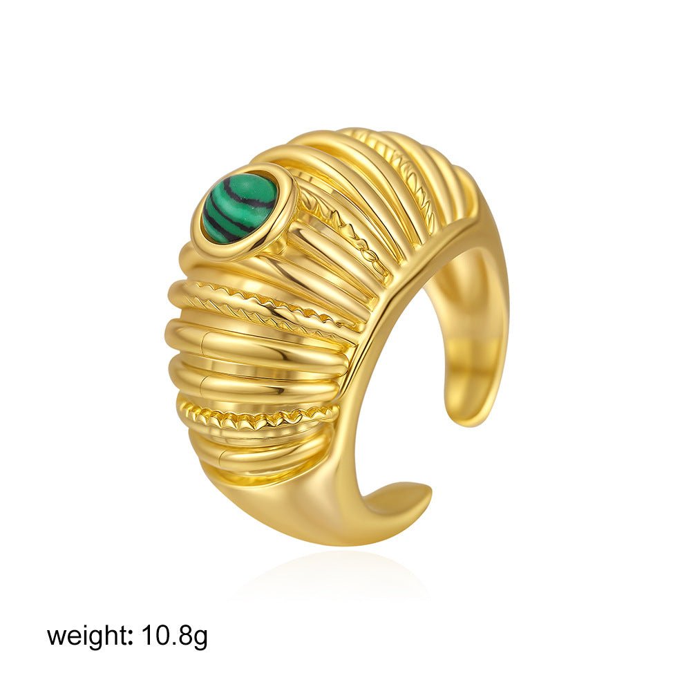 Bague ouverte en malachite plaquée or 18K pour femmes-design géométrique unisexe - IVOIRART.COM