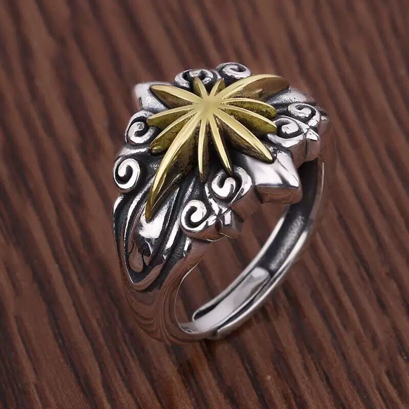 Bague ouverte étoile bicolore en argent sterling 925, style biker rétro, portée quotidienne - IVOIRART.COM