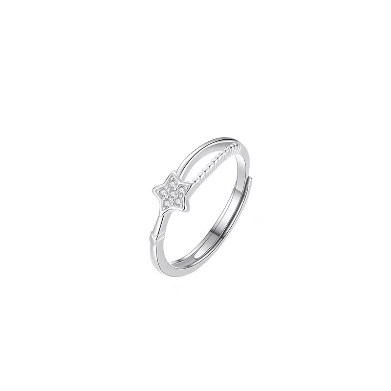 Bague ouverte étoile en argent sterling 999 avec zircon, style doux et minimaliste, idéale pour tous les jours, les rencontres et offrir, cadeau parfait de la Saint-Valentin - IVOIRART.COM