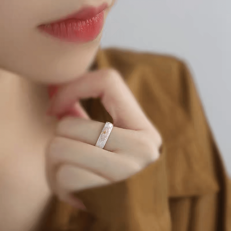 Bague Ouverte Lotus Peinte en Argent Sterling 999, Style Chinois Frais, Idéale Quotidien, Rendez-vous & Cadeau, Parfaite pour la Saint-Valentin - IVOIRART.COM