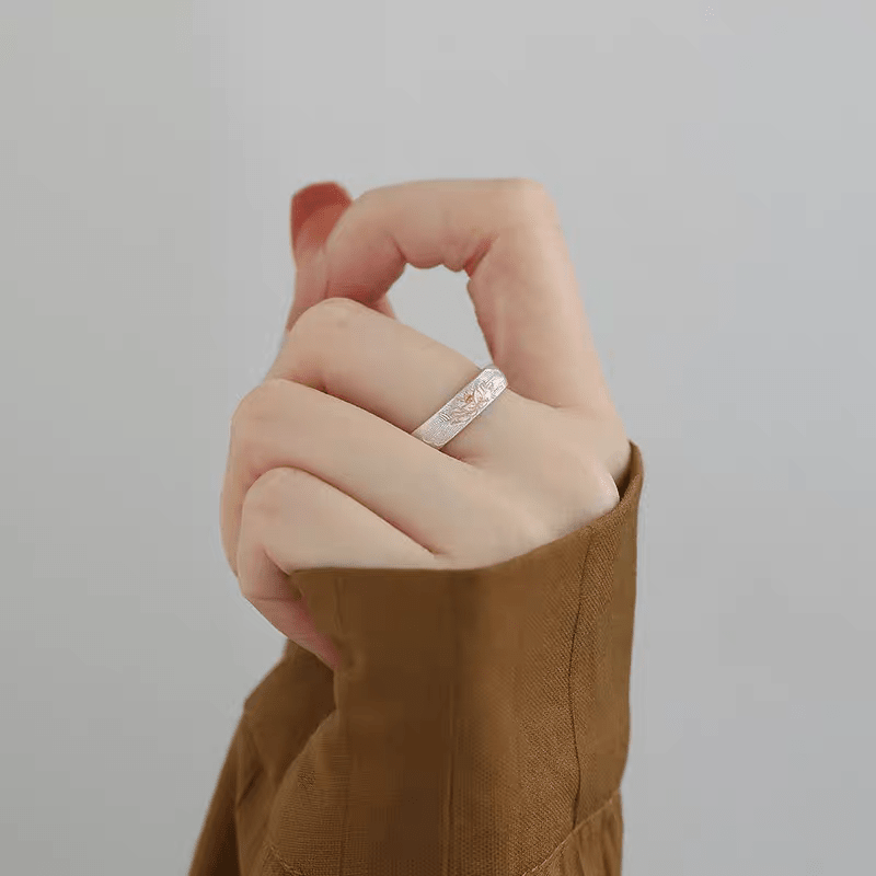 Bague Ouverte Lotus Peinte en Argent Sterling 999, Style Chinois Frais, Idéale Quotidien, Rendez-vous & Cadeau, Parfaite pour la Saint-Valentin - IVOIRART.COM