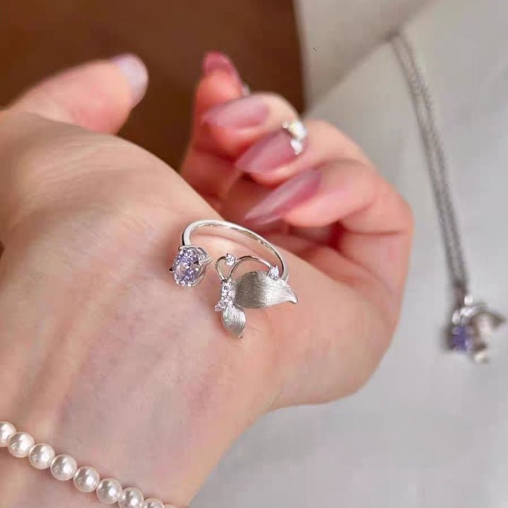 Bague Ouverte Papillon en Argent Sterling 999 avec Zircon Violet, Style Doux et Élégant, Parfaite pour Tous les Jours, Rendez-vous et Cadeaux, Idéal pour la Saint-Valentin - IVOIRART.COM