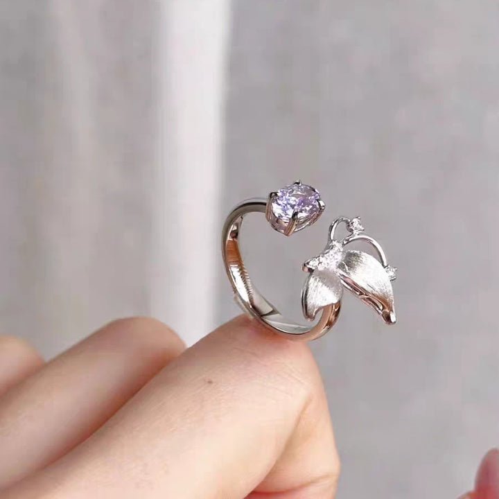 Bague Ouverte Papillon en Argent Sterling 999 avec Zircon Violet, Style Doux et Élégant, Parfaite pour Tous les Jours, Rendez-vous et Cadeaux, Idéal pour la Saint-Valentin - IVOIRART.COM