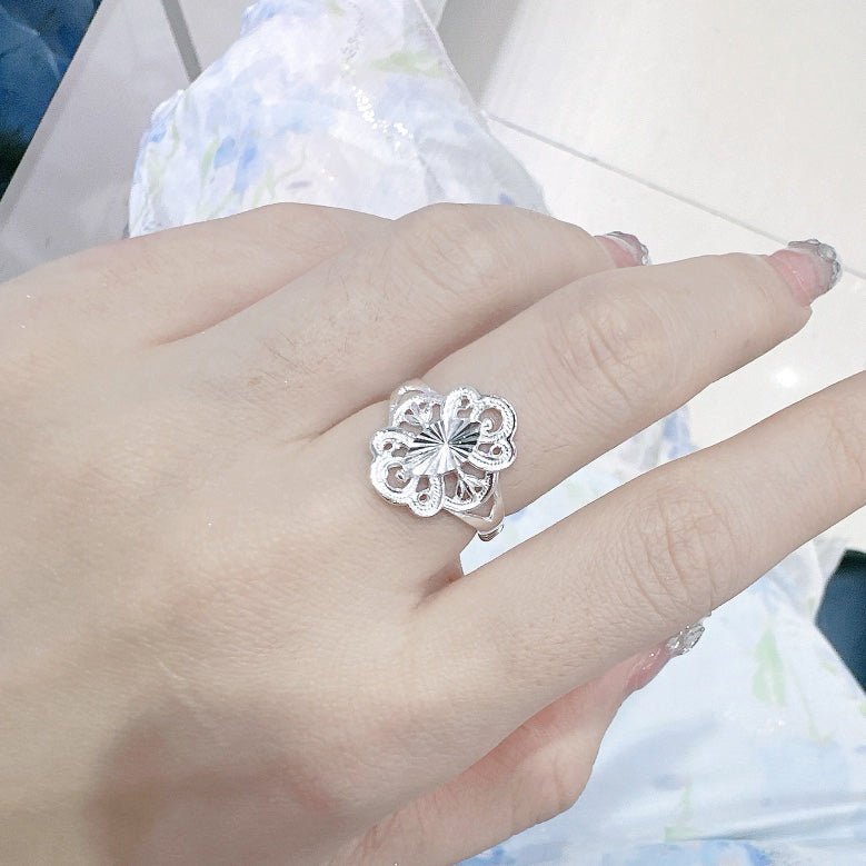 Bague Ouverte Sculptée en Argent Sterling 999, Style Rétro Élégant, Parfaite Quotidien, Rendez-vous & Cadeau, Idéal Saint-Valentin - IVOIRART.COM