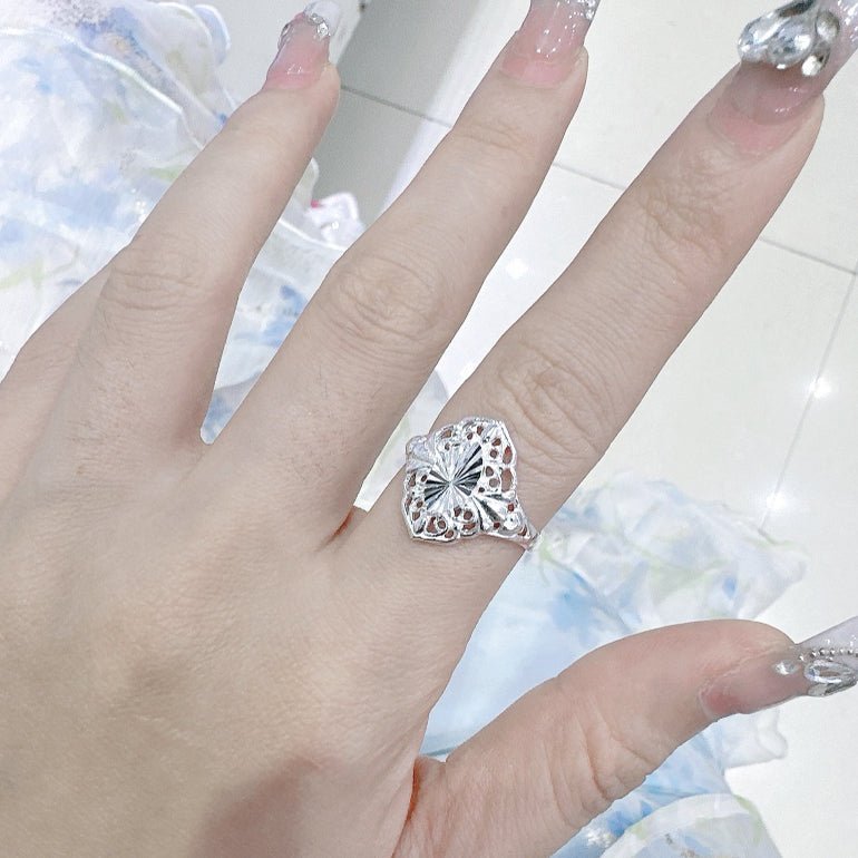 Bague Ouverte Sculptée en Argent Sterling 999, Style Rétro Élégant, Parfaite Quotidien, Rendez-vous & Cadeau, Idéal Saint-Valentin - IVOIRART.COM