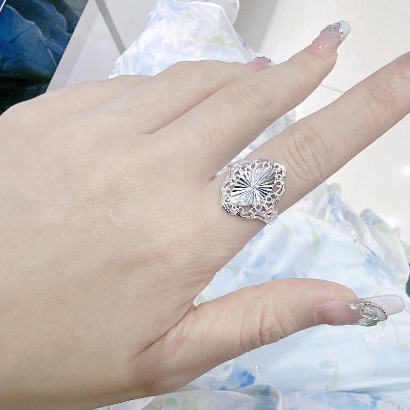 Bague Ouverte Sculptée en Argent Sterling 999, Style Rétro Élégant, Parfaite Quotidien, Rendez-vous & Cadeau, Idéal Saint-Valentin - IVOIRART.COM