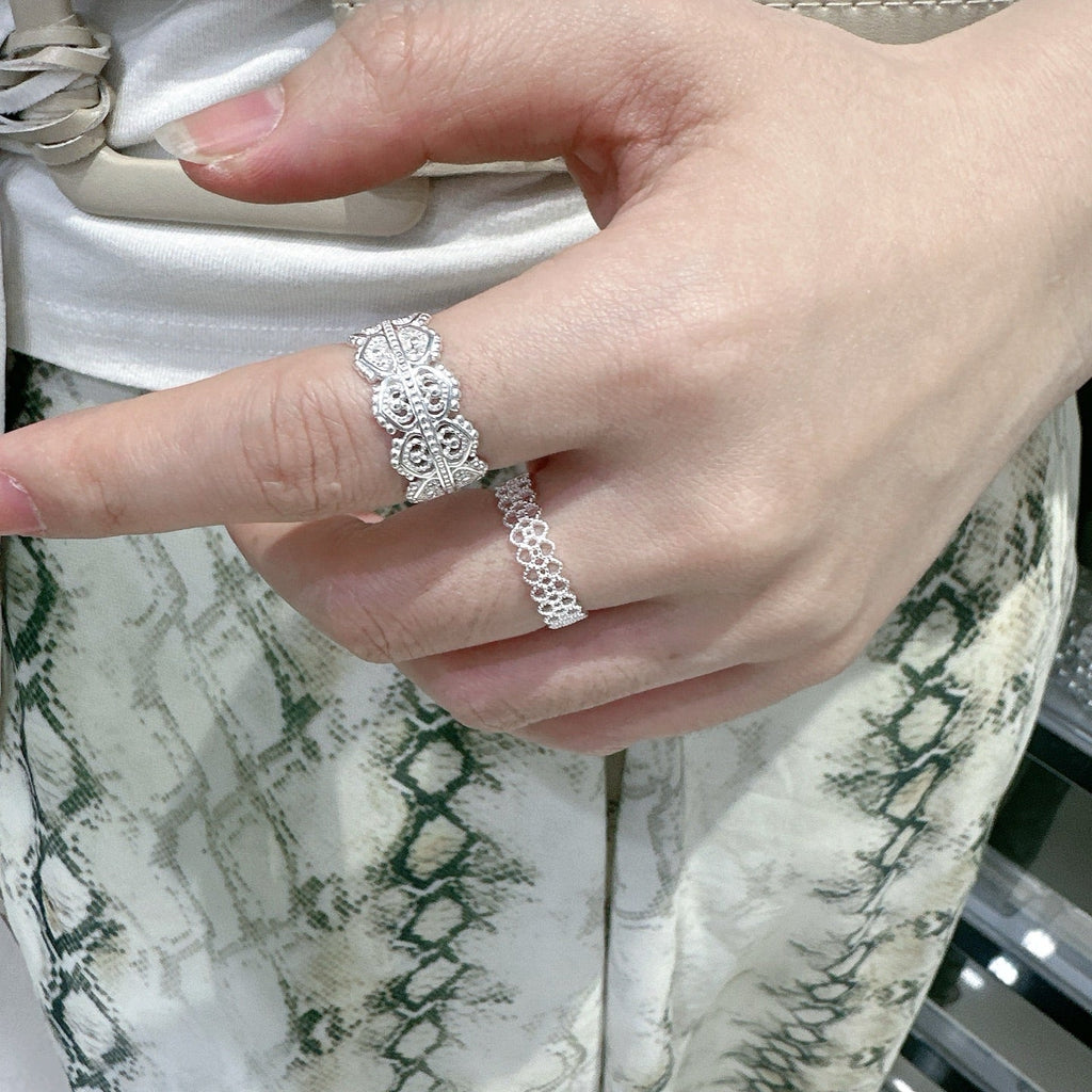 Bague Ouverte Sculptée Large Vintage en Argent Sterling 999, Style Élégant de Palais, Parfaite pour Quotidien, Rendez-vous et Cadeaux, Idéal pour la Saint-Valentin - IVOIRART.COM