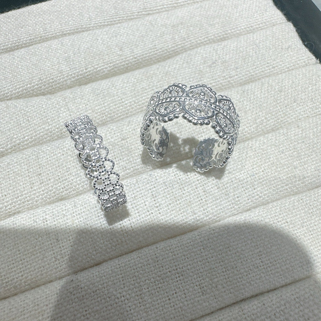Bague Ouverte Sculptée Large Vintage en Argent Sterling 999, Style Élégant de Palais, Parfaite pour Quotidien, Rendez-vous et Cadeaux, Idéal pour la Saint-Valentin - IVOIRART.COM
