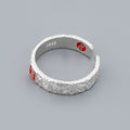 Bague Ouverte Taoïste en Argent Sterling S925 avec Cinabre, Talisman Sculpté Original, Style Ethnique Rétro - IVOIRART.COM