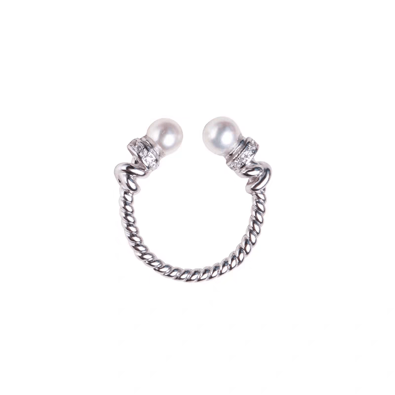 Bague Ouverte Torsadée en Argent Sterling 999, Zircone et Perle de Nacre, Élégante et Polyvalente, Idéale Quotidien, Rendez-vous et Cadeau, Parfaite pour la Saint-Valentin - IVOIRART.COM