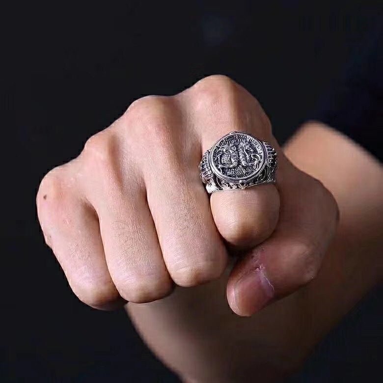 Bague ouverte vintage Anubis égyptien en argent sterling 925, style gothique audacieux, pour tenues quotidiennes et streetwear - IVOIRART.COM