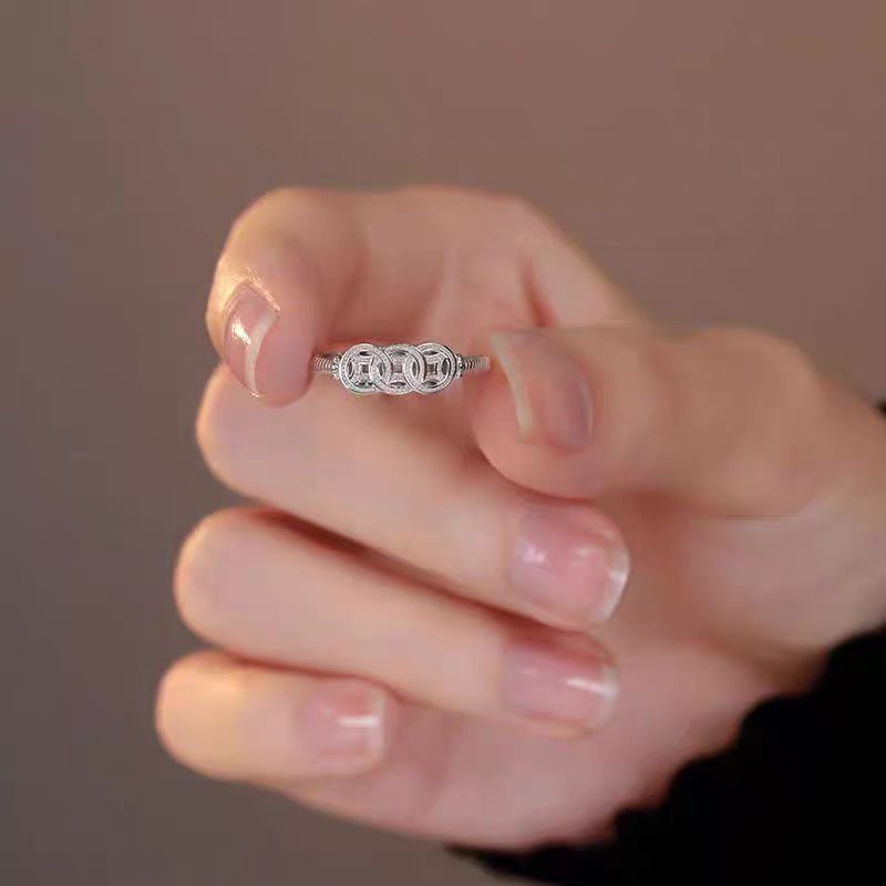 Bague Ouverte Vintage en Argent Sterling 999 Incrustée de Zircon, Design Chanceux, Idéale Pour Quotidien, Fêtes & Cadeaux, Parfaite Pour la Saint-Valentin - IVOIRART.COM