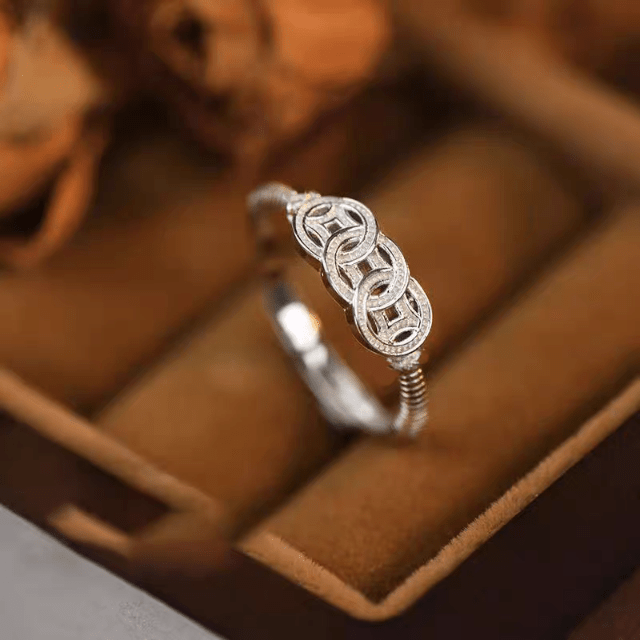 Bague Ouverte Vintage en Argent Sterling 999 Incrustée de Zircon, Design Chanceux, Idéale Pour Quotidien, Fêtes & Cadeaux, Parfaite Pour la Saint-Valentin - IVOIRART.COM