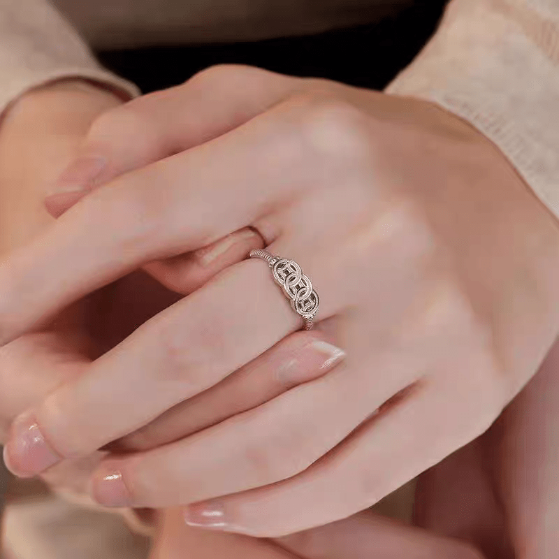 Bague Ouverte Vintage en Argent Sterling 999 Incrustée de Zircon, Design Chanceux, Idéale Pour Quotidien, Fêtes & Cadeaux, Parfaite Pour la Saint-Valentin - IVOIRART.COM
