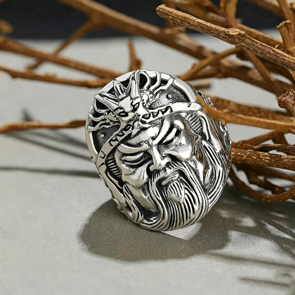Bague Ouverte Vintage Guan Gong en Argent Sterling 925, Style Masculin Audacieux, Pour Tenues Quotidiennes et Streetwear - IVOIRART.COM