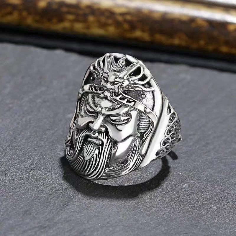 Bague Ouverte Vintage Guan Gong en Argent Sterling 925, Style Masculin Audacieux, Pour Tenues Quotidiennes et Streetwear - IVOIRART.COM