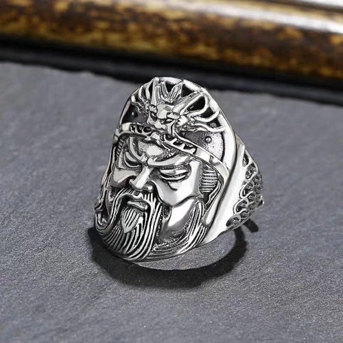 Bague Ouverte Vintage Guan Gong en Argent Sterling 925, Style Masculin Audacieux, Pour Tenues Quotidiennes et Streetwear - IVOIRART.COM