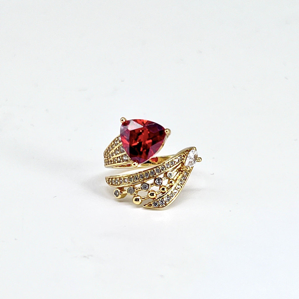 Bague Ouverte Vintage Italienne Buccellati en Cuivre Plaqué Or 18K avec Zircon Rouge et Diamants Tressés - IVOIRART.COM