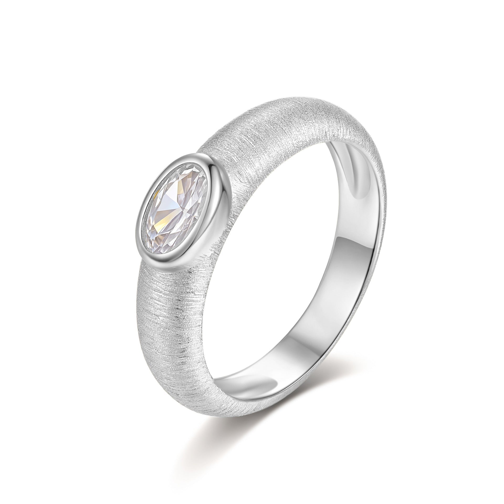 Bague ovale brossée style vintage, polyvalente et facile à assortir, élégance simple - IVOIRART.COM