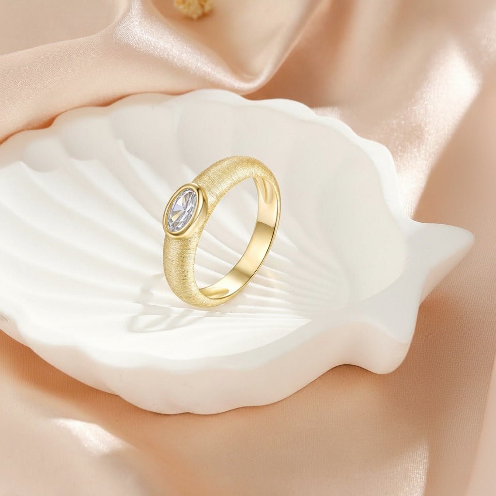 Bague ovale brossée style vintage, polyvalente et facile à assortir, élégance simple - IVOIRART.COM