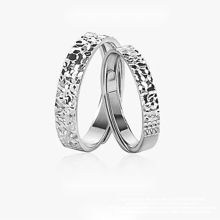 Bague Pailletée Fendue Glace Argent 999 Pur Luxe pour Couple 2 Pièces - IVOIRART.COM