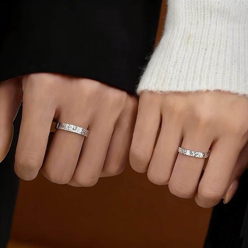 Bague Pailletée Fendue Glace Argent 999 Pur Luxe pour Couple 2 Pièces - IVOIRART.COM