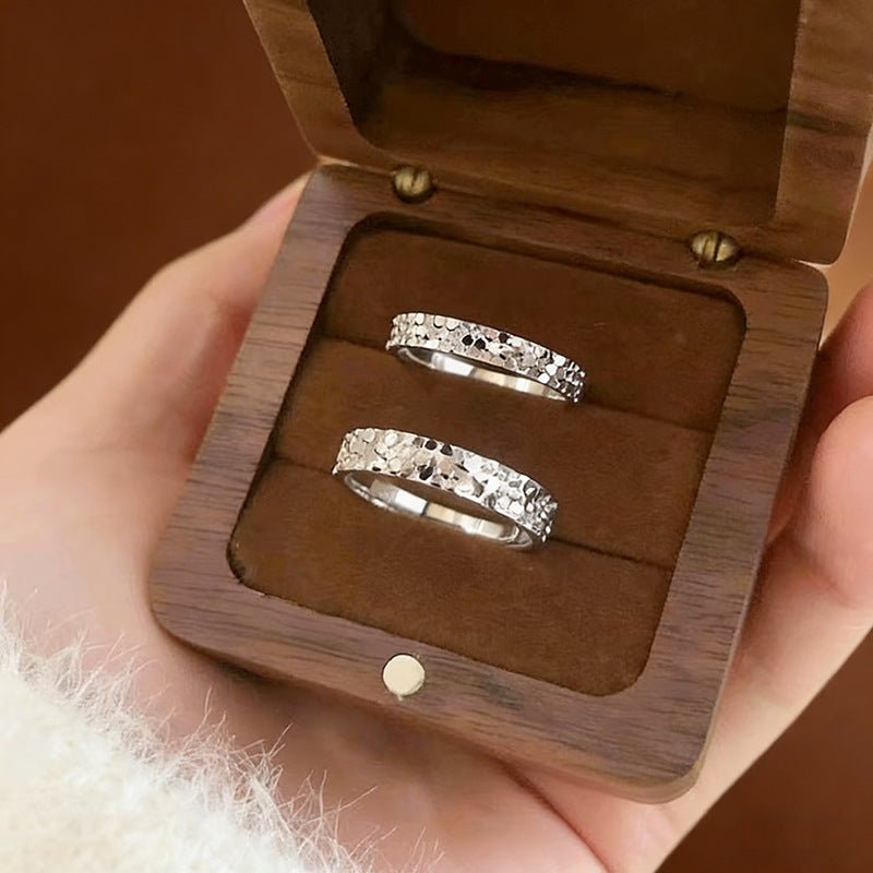 Bague Pailletée Fendue Glace Argent 999 Pur Luxe pour Couple 2 Pièces - IVOIRART.COM