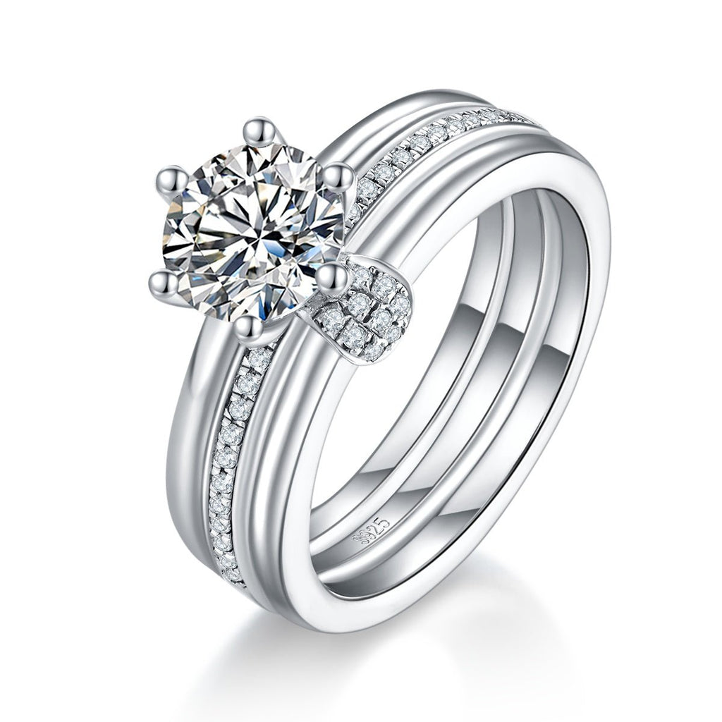 Bague Pavée Moissanite 1ct D VVS1 Argent S925 Plaqué Platine Set Mariage Élégant - IVOIRART.COM