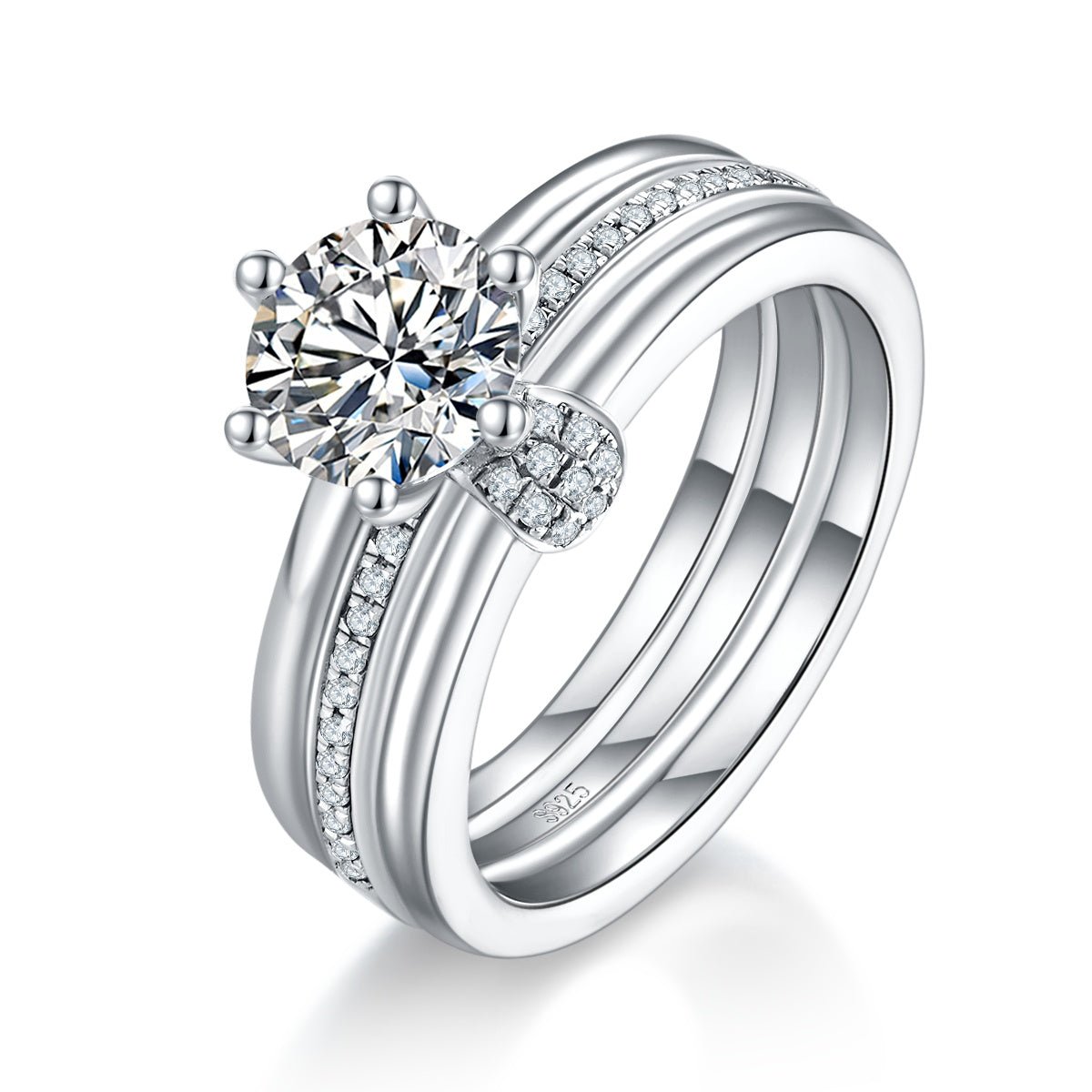 Bague Pavée Moissanite 1ct D VVS1 Argent S925 Plaqué Platine Set Mariage Élégant - IVOIRART.COM