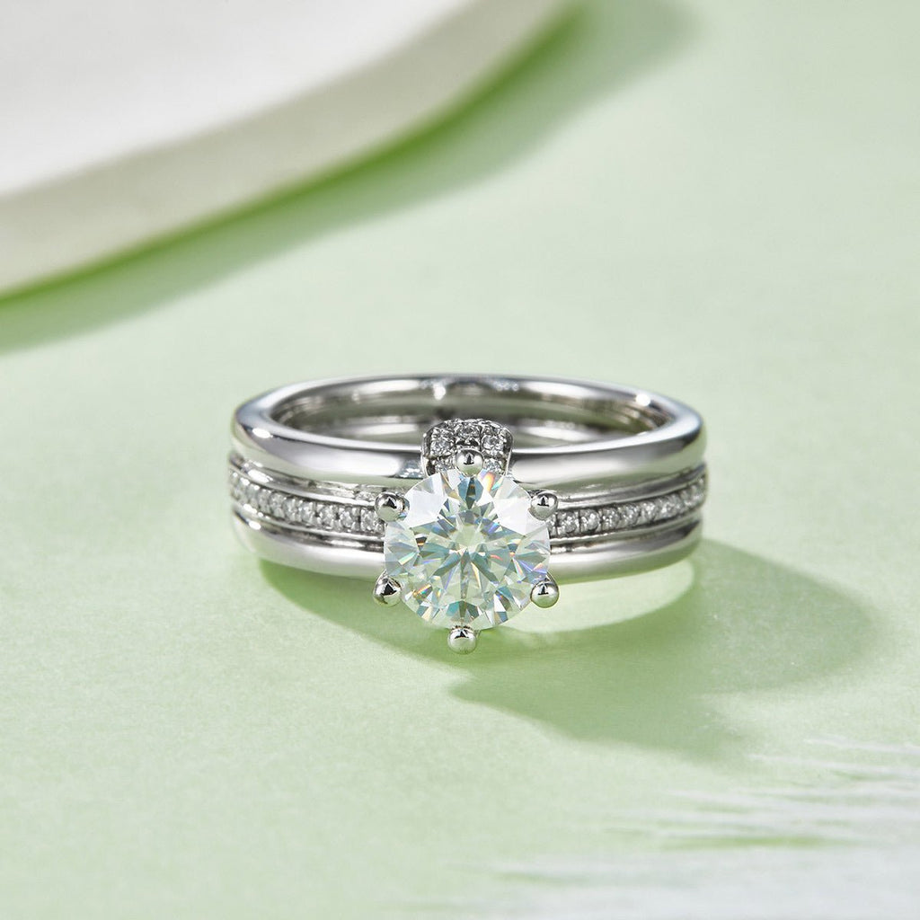 Bague Pavée Moissanite 1ct D VVS1 Argent S925 Plaqué Platine Set Mariage Élégant - IVOIRART.COM