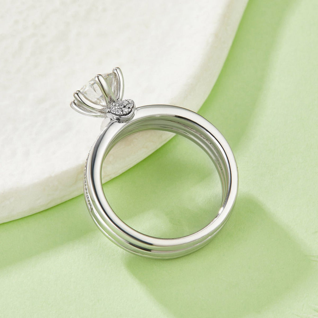 Bague Pavée Moissanite 1ct D VVS1 Argent S925 Plaqué Platine Set Mariage Élégant - IVOIRART.COM