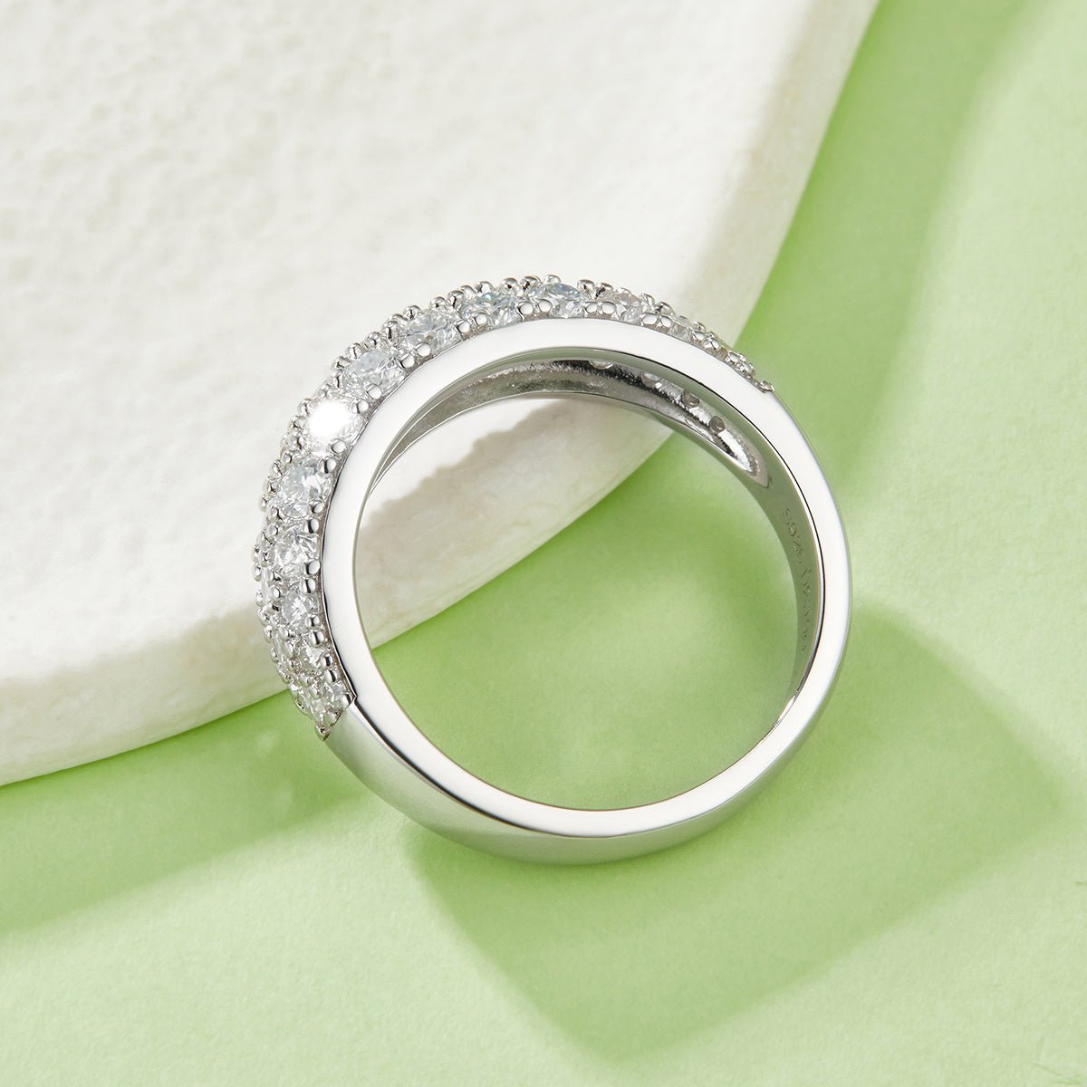 Bague Pavée Moissanite 3 Rangées S925 ArgentSterling 1,9ct D-VVS1 Plaqué Platine - IVOIRART.COM