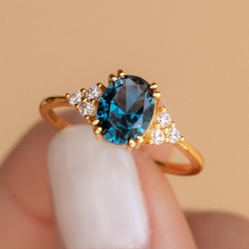 Bague pour Femme Mariage et Fiançailles en Cuivre Doré Style Aquamarine - IVOIRART.COM