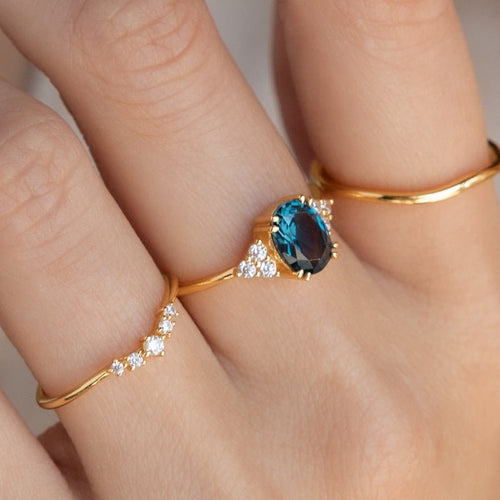 Bague pour Femme Mariage et Fiançailles en Cuivre Doré Style Aquamarine - IVOIRART.COM